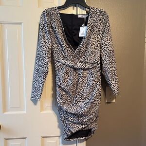 Adika Black and Tan Ruched Bodycon Dress